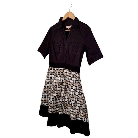 DIANA FERRARI Womens Black White Beige Button Up Shirt Dress - Size 10 - Picture 3 of 7